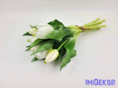 Élethű gumi tulipán 7 szálas mix köteg 28 cm - Zöldes Fehér