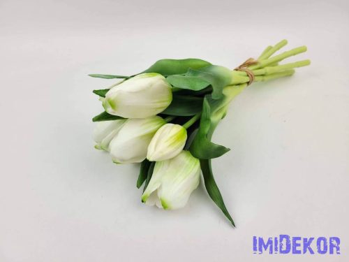 Élethű gumi tulipán 7 szálas mix köteg 29 cm - Zöldes Fehér