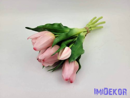 Élethű gumi tulipán 7 szálas mix köteg 29 cm - Halvány Rózsaszín