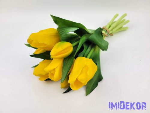 Élethű gumi tulipán 7 szálas mix köteg 29 cm - Sárga