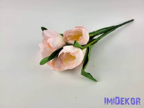 Tulipán nyílott 7 ágú selyem csokor 36 cm - Halvány Rózsaszín