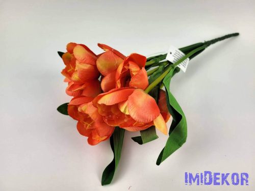 Tulipán nyílott 7 ágú selyem csokor 36 cm - Krém-Narancs