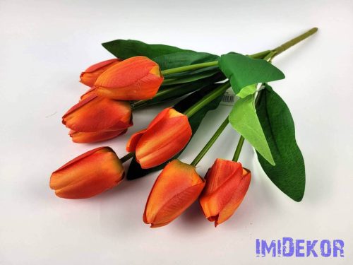 Tulipán 9 ágú selyem csokor 45 cm - Narancs