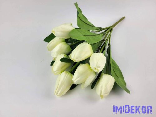 Tulipán 9 ágú selyem csokor 45 cm - Törtfehér