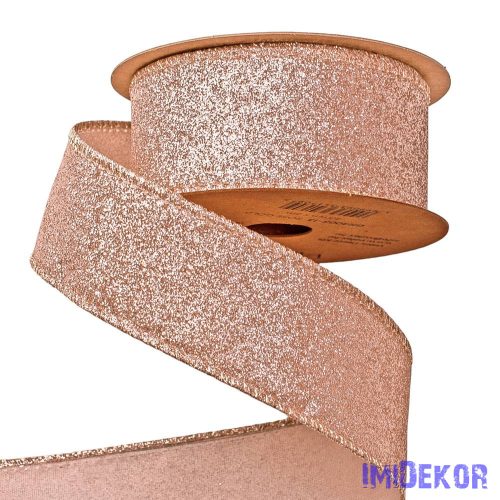 Glitteres karácsonyi szalag drótos szegéllyel 40mm x 5m - Rose Gold