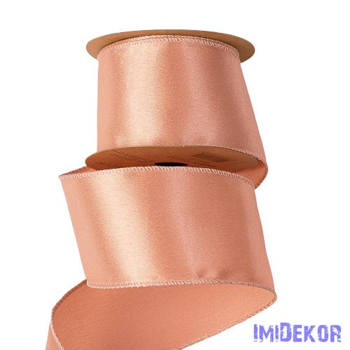 Fényes szatén szalag drótos szegéllyel 63mm x 5m - Rose gold